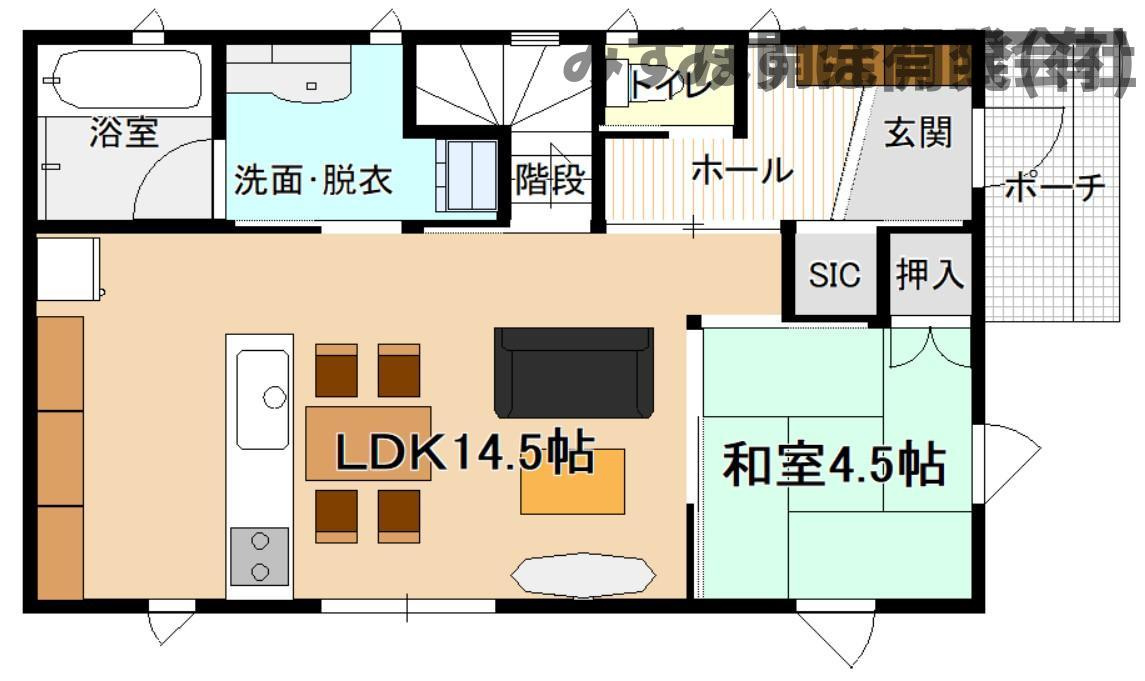 村山市楯岡二日町の間取り|玄関の斜め框、LDK隣接の和室、リビング階段は人気の間取りです！