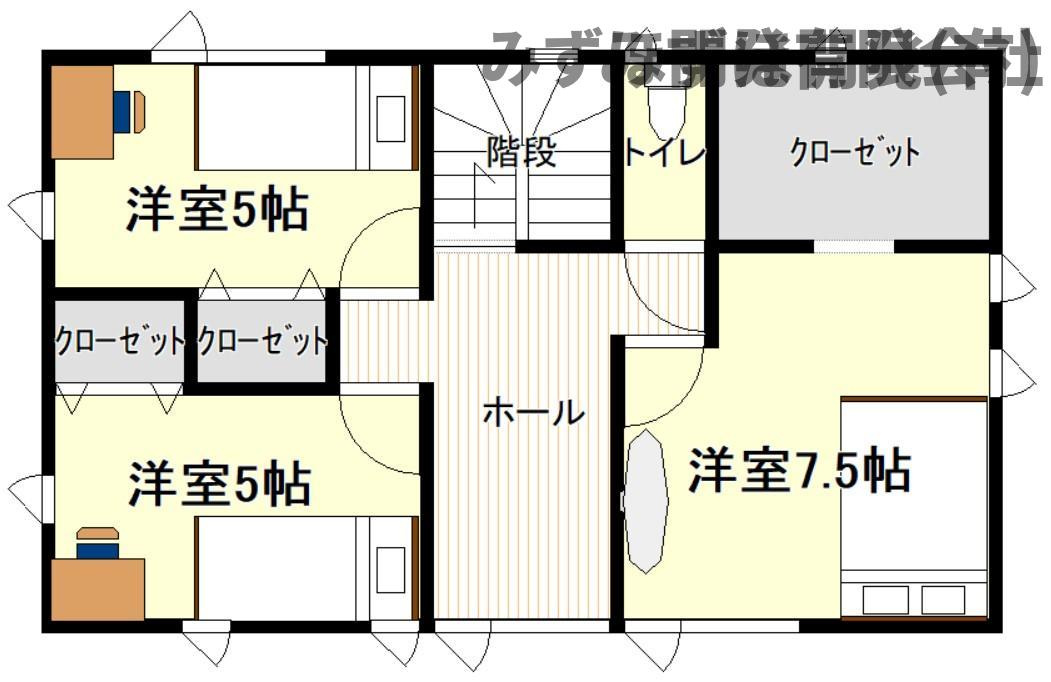 村山市楯岡二日町のその他|2Ｆはホールを広めに取り、洋室を３部屋配置しました。ホールは南向きのため、洗濯物を干すスペースとしても有効活用いただけます！