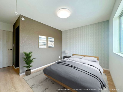 【寝室】 | 【主寝室　家具設置CGイメージ】
※画像内の家具家電はCGで作成したイメージです。実際の物件には付帯致しません。