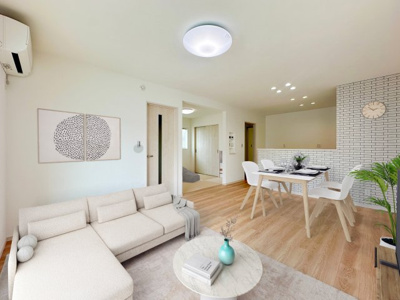 【居間・リビング】 | 【LDK　家具設置CGイメージ】
※画像内の家具家電はCGで作成したイメージです。実際の物件には付帯致しません。