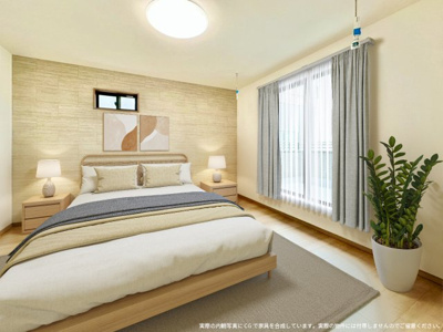 【寝室】 | 【主寝室　家具設置CGイメージ】
※画像に含まれる家具家電はCGで作成したものでイメージです。実際の物件には付帯しません。