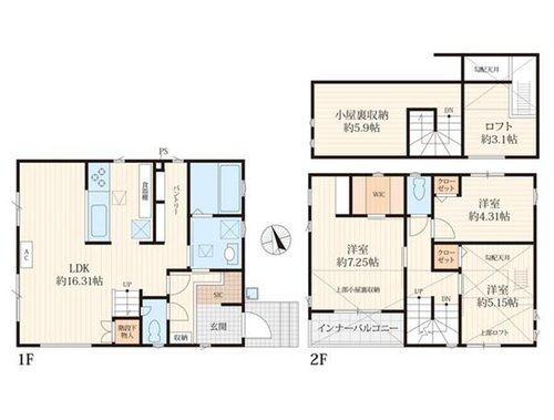 【QUAD】東久留市滝山４丁目の間取り|【３号棟】敷地面積：90.45㎡　建物面積：88.8㎡