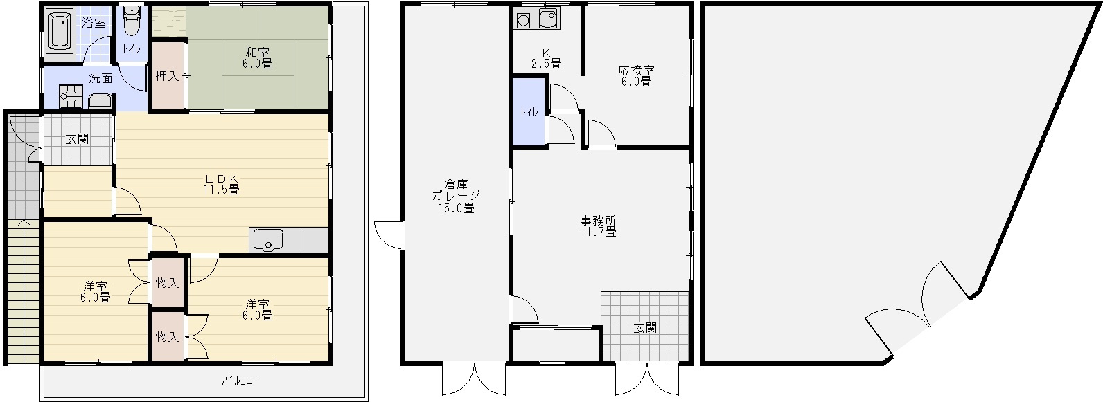 羽曳野市川向住居付き事務所の間取り