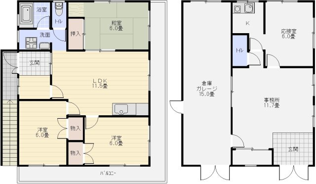 羽曳野市川向住居付き事務所の間取り