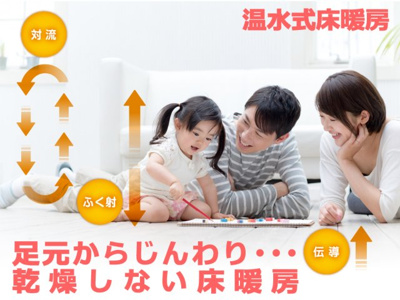 【設備】 | 空気を乾燥させず、ホコリも舞い上げない床暖房を装備。温水式なのでゆっくりとムラなく温まり、部屋全体を快適な温度に保ちます。