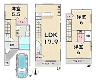 【参考プラン】 | 中京区西ノ京左馬寮町　建築条件つき | 3Fプラン例：建物価格1699万円、建延85.92平米、設計管理費用120万円＋外構費用110万円別途要（税込）