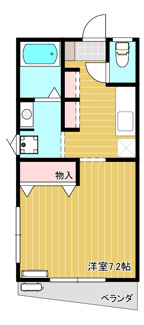 【間取り】 | ミュープレゾン | 広めの7.2帖の１K。反転有。