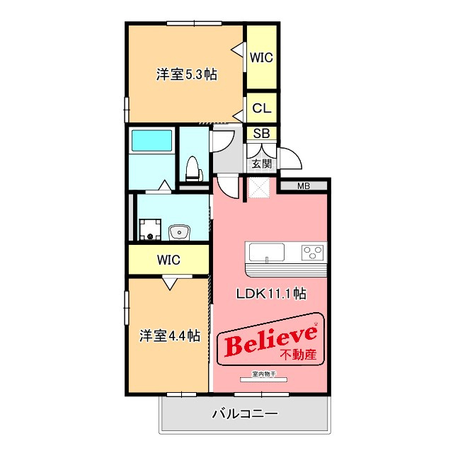 オッツ梅満Ⅱ　B棟の間取り|使い勝手の良い間取りです♪