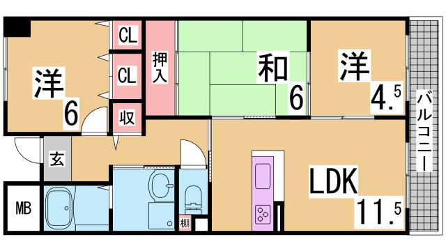 神戸市兵庫区浜崎通の賃貸マンションの間取り