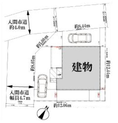 入間市上藤沢・全18棟　新築未入居一戸建　C号棟の区画図|【全18棟・C号棟】角地、カースペース2台分。
