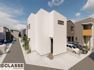 【外観パース】 | 城陽市久世里ノ西　売土地　建築条件付き | ・参考プラン価格：2060万（別途外構費154万、造成費等-万）　　　　
・建物価格は参考価格になります。
（弊社標準建物 26坪で計算した価格です）　　　　　　
・参考プラン延床面積：86.52㎡　