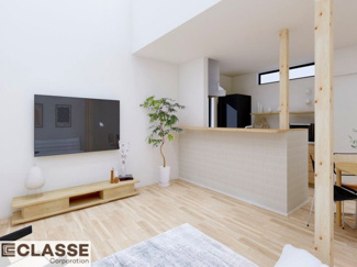 【完成予想図】 | 城陽市久世里ノ西　売土地　建築条件付き | アトリエ仕様では、高性能断熱材（吹付断熱）を採用しておりますので、ZEH水準に適合しています。気密性・断熱性に優れているため、冬はあたたかく、夏は涼しい快適な住環境を実現できます。