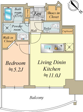ウエスト棟の18階部分、北東向き、1LDKタイプ。