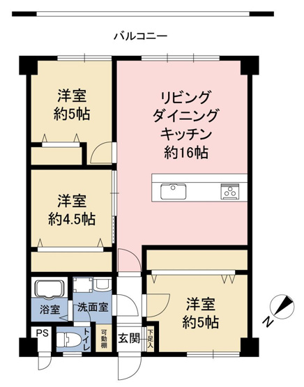 【間取り】 | 大濠ハイツ | 4月にリフォーム完成してます☆彡 南東向きのバルコニーに面した明るいお部屋です。全室エアコン取付可能で快適に過ごしていただけます
