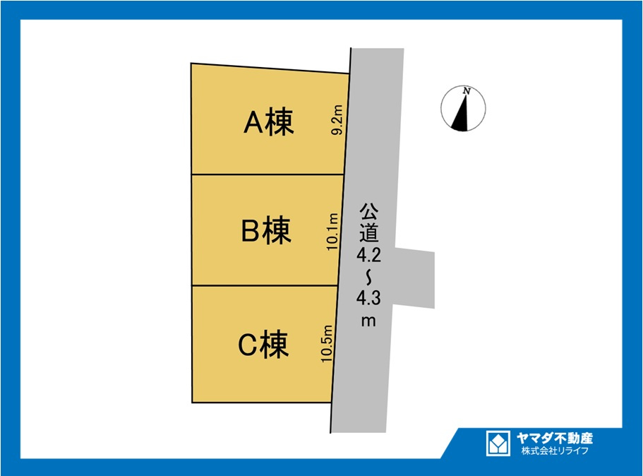 戸建　一宮市木曽川町黒田Ⅱ　全3区画分譲の区画図|■区画図
■YAMADA電機の　ヤマダ不動産　株式会社リライフ　一宮店■
いつでもお問合わせ下さい。