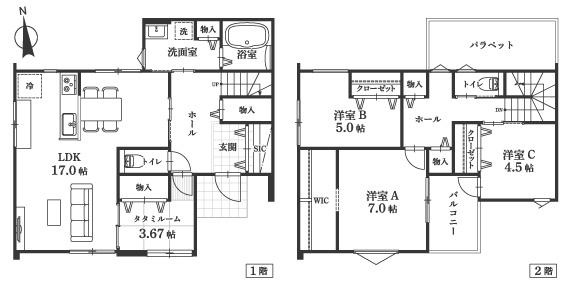 栃木市川原田　新築戸建2号棟の間取り