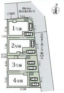 【区画図】 | 伊勢原市沼目4丁目  2号棟 9期 | 2号棟　東側約6ｍ公道　駐車2台（車種によります）