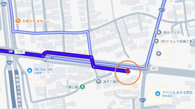 松村油平パーキングの地図|下代継の交差点から高架下に入らず、手前を左に入っていき奥にある駐車場です