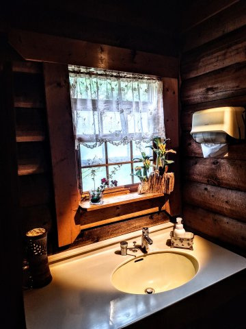 伊勢原市東富岡　店舗兼住宅の大型ログハウスの独立洗面台