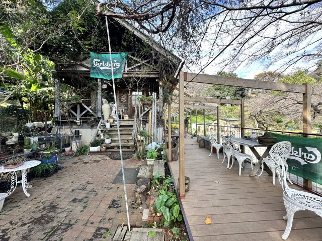 伊勢原市東富岡　店舗兼住宅の大型ログハウスの外観