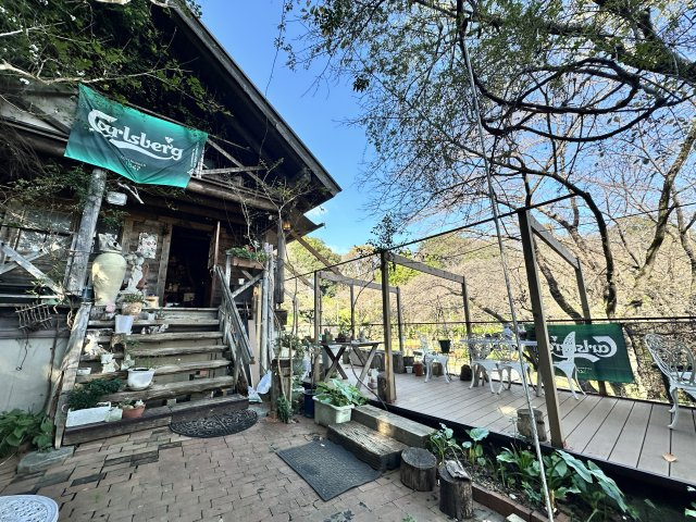伊勢原市東富岡　店舗兼住宅の大型ログハウスの外観
