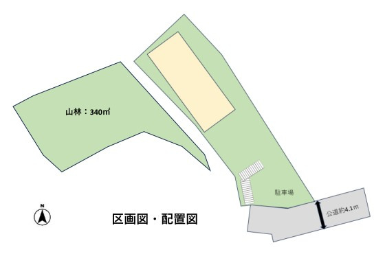 伊勢原市東富岡　店舗兼住宅の大型ログハウスの区画図