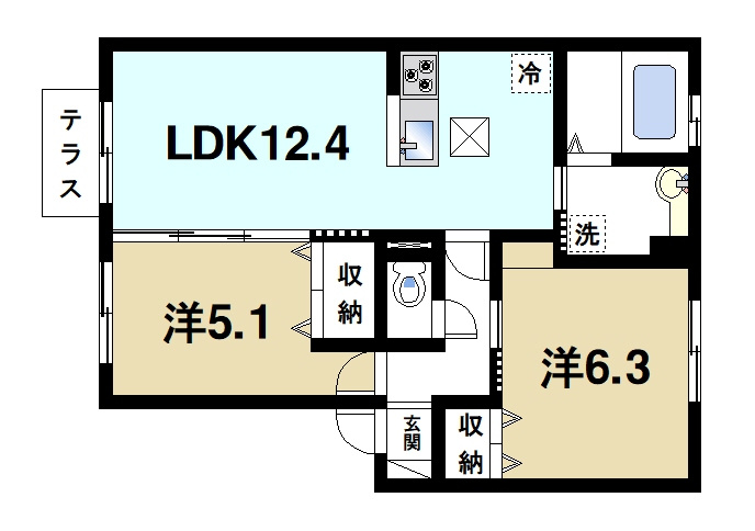 グリーンコートの間取り|ゆったりとした広さのあるお部屋です