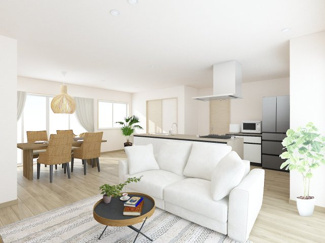 【居間・リビング】 | 右京区太秦安井北御所町 | 《リフォームイメージパース》※家具・小物はCGによるインテリアイメージであり、家具の設置サイズを保証するものではございません。※家具配置はTV配線には配慮しておりません