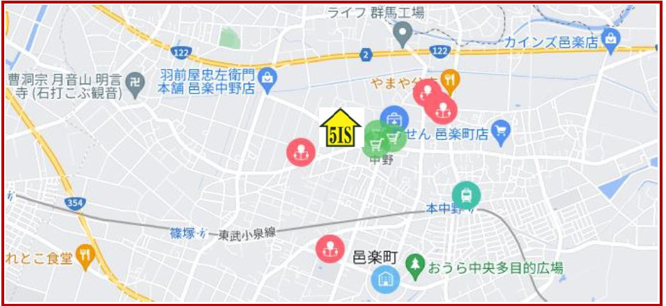 邑楽郡邑楽町中野12期　Kダンパー　全4区画の地図