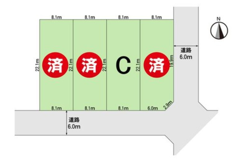 戸建　本巣郡北方町高屋Ⅲ　全4区画分譲の区画図|■区画図
■YAMADA電機の　ヤマダ不動産　株式会社リライフ　大垣店■
いつでもお問合わせ下さい。