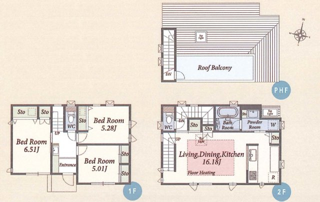 【間取り】 | 中野区白鷺２丁目　未入居戸建て | 開放的なルーフバルコニーがあり、様々にお使いいただけます