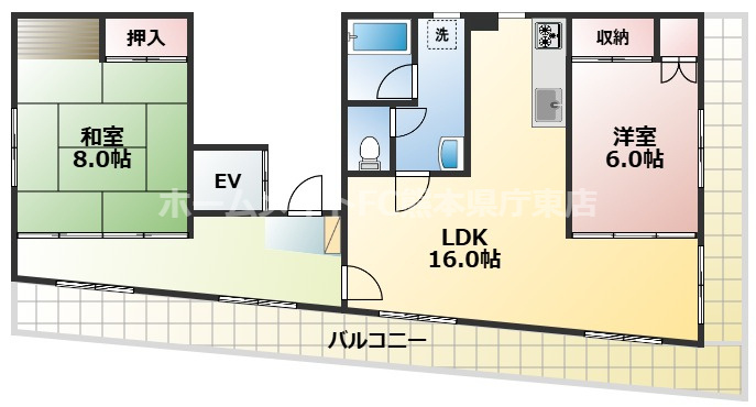 熊本市中央区本荘３丁目の賃貸マンションの間取り