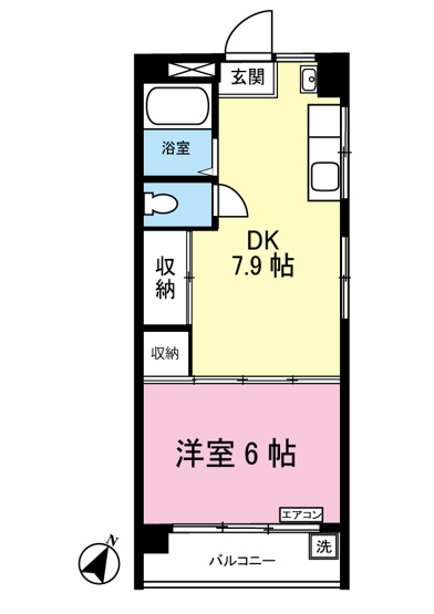 【間取り】 | 花園ビル | ダイニングキッチン7.9帖・洋室6帖の1DKタイプのお部屋！キッチンと寝室を分けたい方におすすめです☆