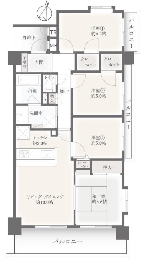 プライムスクエアー太田の間取り|４LDK東南角部屋