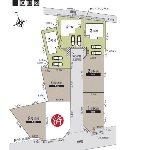 富士市中里22-1期　売土地　全8棟　⑥号地　188.24㎡(56.92坪）の区画図|⑥号地