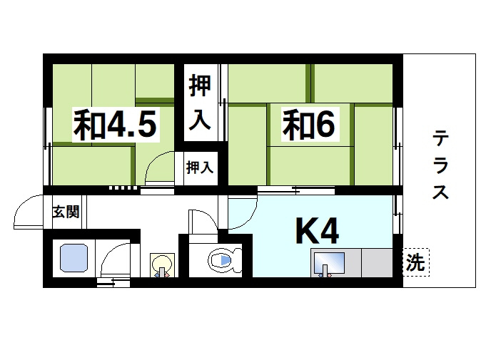 藤谷ハイツの間取り|ゆったりと暮らせる2Kの間取りです。