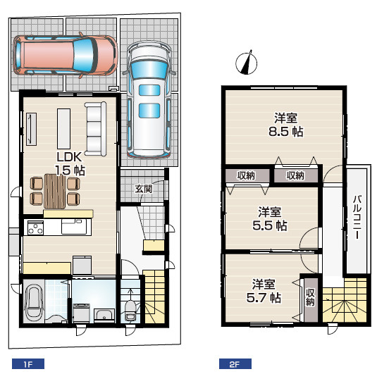 【間取り】 | 明石市大久保町大窪　新築 | 1LDK+2S（5.7帖+5.5帖）です。