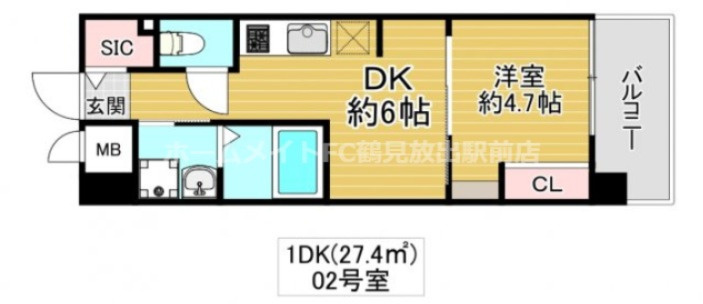 大阪市鶴見区茨田大宮４丁目の賃貸マンションの間取り