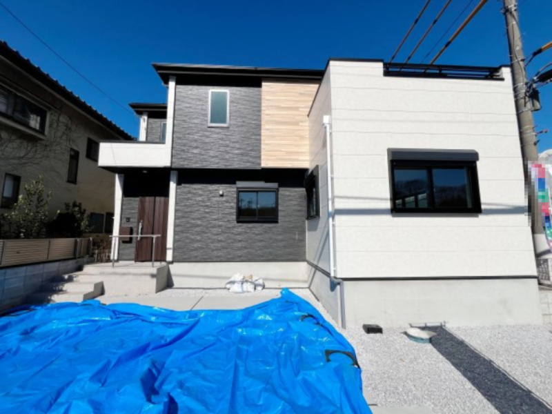 祝：成約済み　八王子市　下柚木　新築戸建て　１期の外観|開放感のある南角地で陽当たり良好～仲介手数料無料☆八王子ひなた不動産～八王子市下柚木　新築戸建て