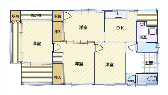 平屋　中古戸建　富士市大淵の間取り