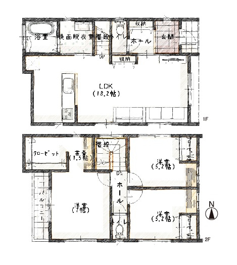 【間取り】 | ライフフィールド美原区黒山　2号地 | 家族の繋がり、快適な動線、豊富な収納など暮らしやすさを追求した3LDK！カースペース並列2台分有り(車種による)。