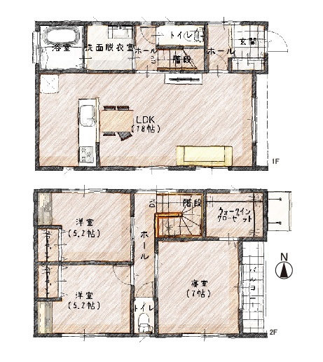 【間取り】 | ライフフィールド美原区黒山　1号地 | 広々リビングで家族団らん！個室も収納も充実の3LDK！カースペース並列2台分有り(車種による)。