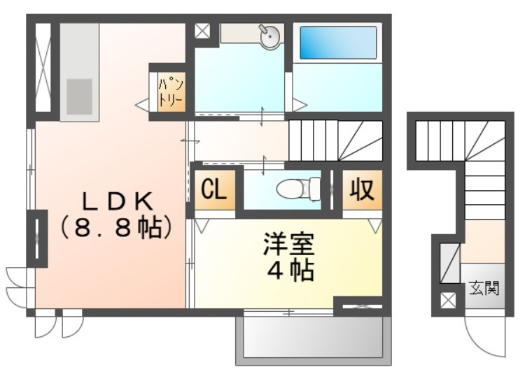 岡山市北区富田町２丁目のアパートの間取り
