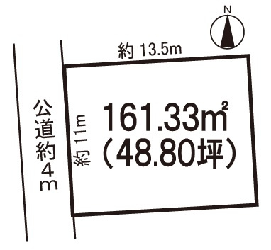 小牧市大字本庄郷浦　売地の土地図|現況更地・建築条件なし。
敷地約４８坪。