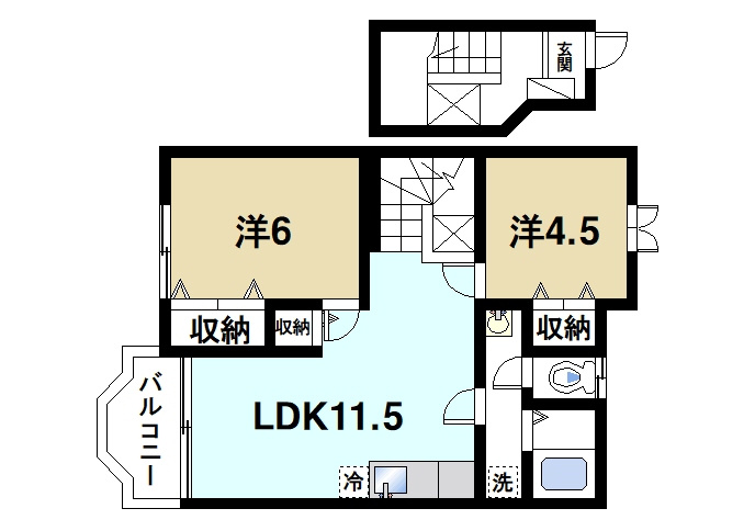 エクシージュⅠの間取り|2LDKの間取りになっております。
