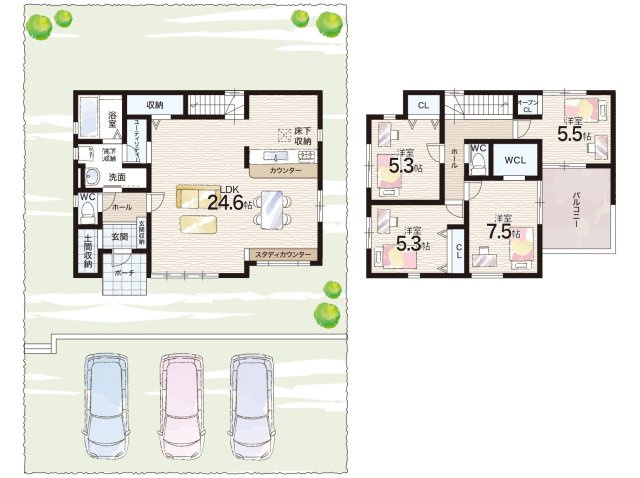 神戸市西区桜が丘西町　新築一戸建ての間取り