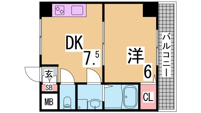 神戸市兵庫区西上橘通２丁目の賃貸マンションの間取り