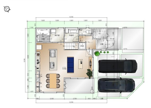 大そね甲　Ａ号地　建築条件付き　売土地（全2区画）の完成予想図|Ａ号地
