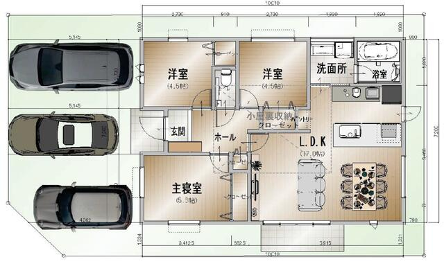 南国市大そね甲　Ｂ号地　新築戸建（全2区画）の間取り