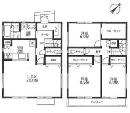 八王子市　下恩方町　新築一戸建ての間取り|～南東向き3LDK　開放感のあるワンフロアリビング、全室6帖以上の快適住空間～